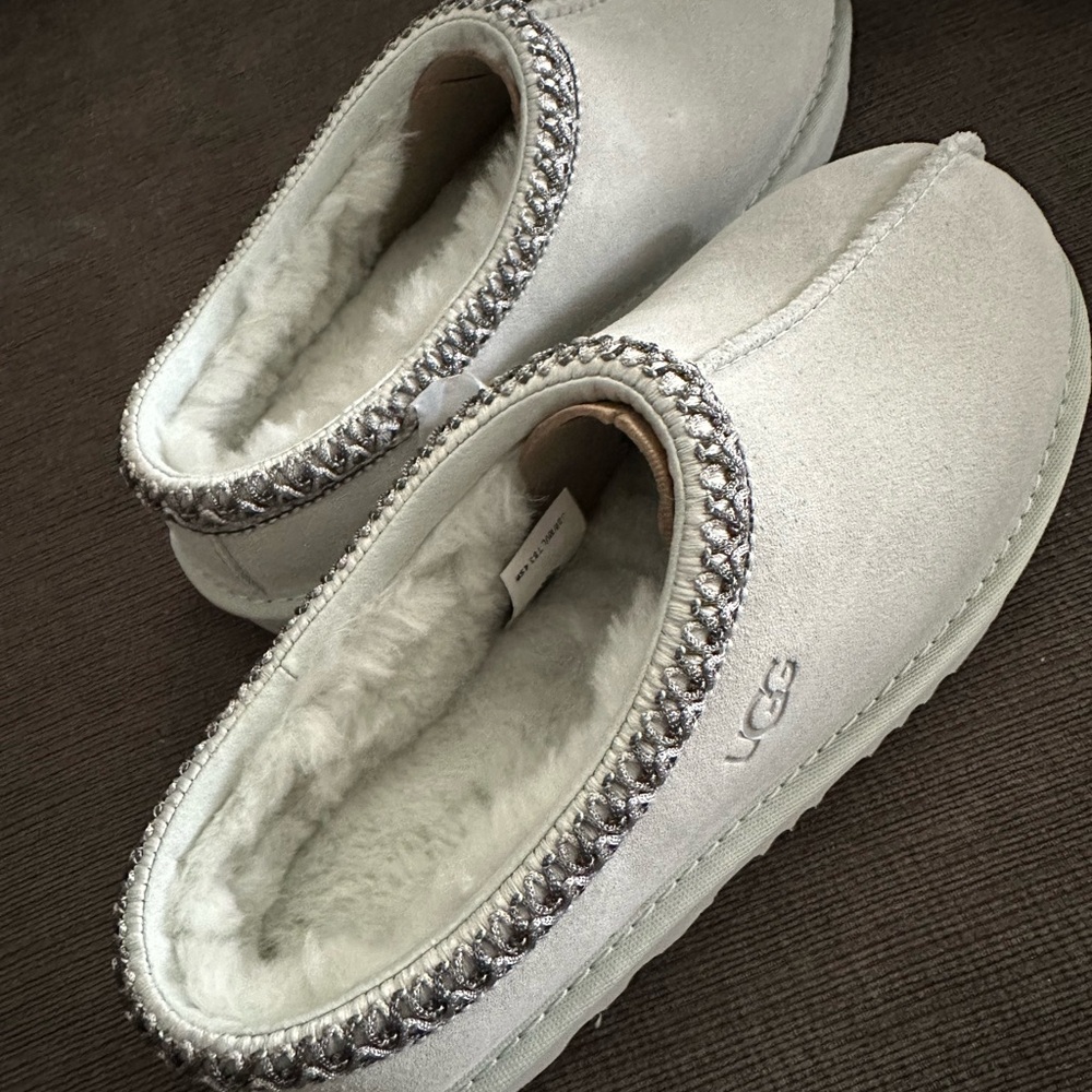 UGG Kids Gray Slippers with Silver Accents